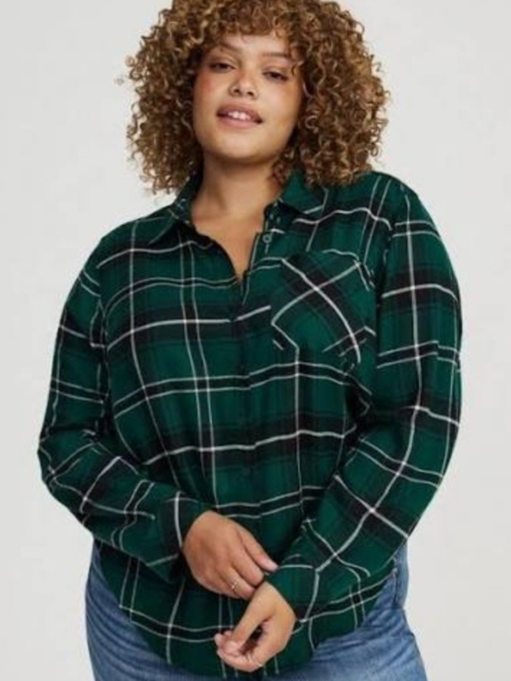 torrid Dark Green Plaid Button-Down Shirt